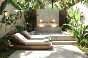 Luxury Resort Patio with Plunge Pool and Lounge Chairs