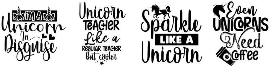 Modern Unicorn Invitation, Hand Lettering Bundle Vector Illustration for Mug Design, Icon, Book Cover © David