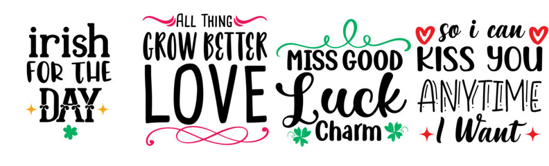 Decorative St Patricks Day Typography, Hand Lettering Bundle Vector Illustration for Wrapping Paper, Vouchers, Stationery