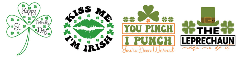 Creative St Patricks Phrases, Typographic Emblems Collection Vector Illustration for Flyer, Greeting Card, Vouchers