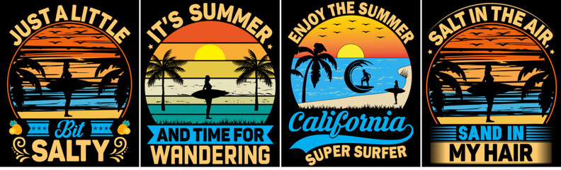 Elegant Summer Trendy Retro Style Illustration, Typography Pack Vector Illustration for Brochure, Holiday Cards, Printing Press