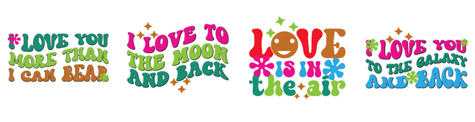 Creative Retro Valentines Day Hand Lettering, Quotes Set Vector Illustration for Social Media Post, Flyer, Newsletter