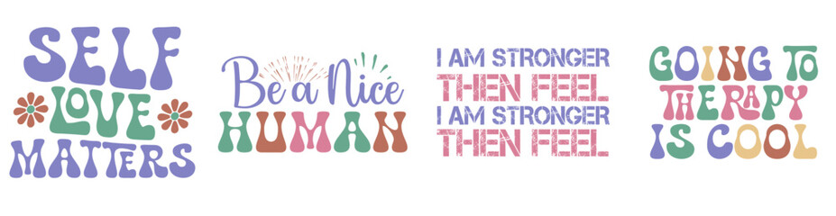 Elegant Retro Mental Health Typography, Inscriptions Collection Vector Illustration for Icon, Banner, Announcement