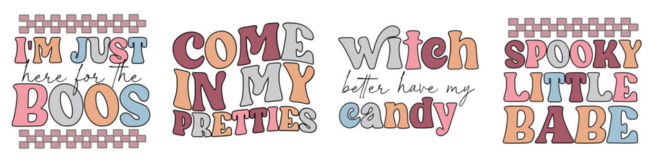 Minimal Retro Halloween Trendy Retro Style Illustration, Phrases Collection Vector Illustration for Announcement, Presentation, Sticker