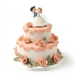a cute Wedding Cake, icon 3D clay style, Pastel color, isolate on white background