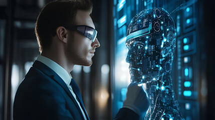 The artificial intelligence concept with businessman