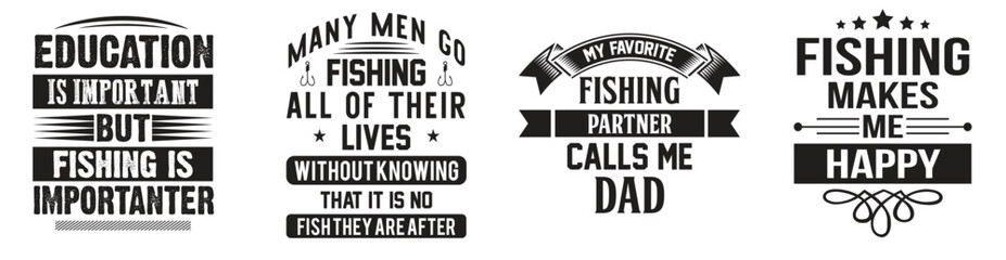 Cute Fishing Typography, Phrases Pack Vector Illustration for Postcard, Poster, Announcement