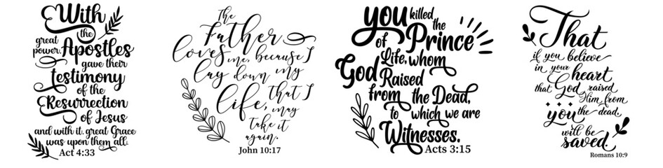 Minimal Easter Bible Quotes Hand Lettering, Quotes Collection Vector Illustration for Stationery, Packaging, T-Shirt Design