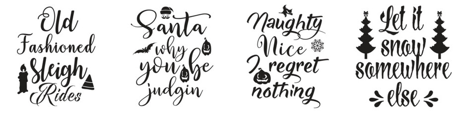 Cute Christmas Calligraphy, Quotes Bundle Vector Illustration for T-Shirt Design, Postcard, Advertisement