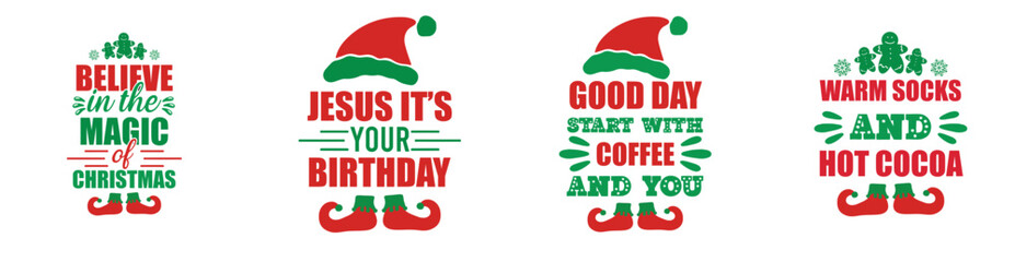 Colourful Christmas Typography, Hand Lettering Bundle Vector Illustration for T-Shirt Design, Flyer, Presentation