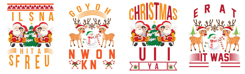 Creative Christmas Invitation, Typographic Emblems Pack Vector Illustration for Newsletter, Label, Gift Card