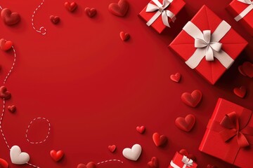 A stack of gift boxes in various sizes on a bright red background