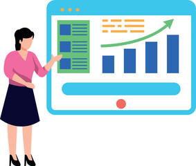 The girl is looking at the progress of the graph.