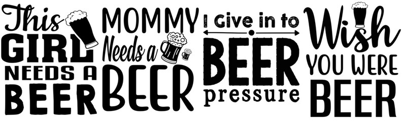 Minimal Beer Typography, Labels And Badges Bundle Vector Illustration for Presentation, Label, Sticker