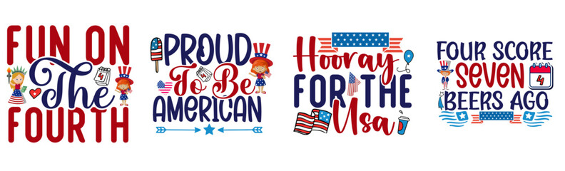 Minimal 4Th Of July Hand Lettering, Labels And Badges Collection Vector Illustration for Icon, Holiday Cards, Bookmark