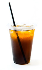 Cold tea drink in plastic cup isolated on white background