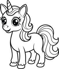 Cute Cartoon Unicorns isolated on white background. Cute unicorn line and color. Vector illustration for coloring books