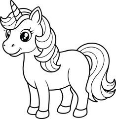Cute Cartoon Unicorns isolated on white background. Cute unicorn line and color. Vector illustration for coloring books