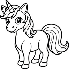 Cute Cartoon Unicorns isolated on white background. Cute unicorn line and color. Vector illustration for coloring books