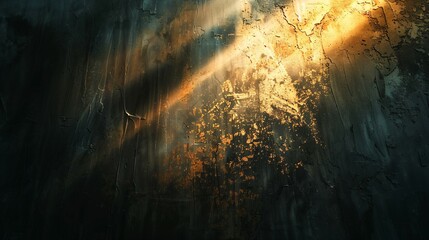 Abstract contrast of light and darkness, beams of light piercing through textured background symbolizing hope amidst depression. High-resolution image with soft glow effect, mental health theme