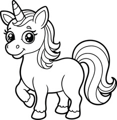 Cute Cartoon Unicorns isolated on white background. Cute unicorn line and color. Vector illustration for coloring books