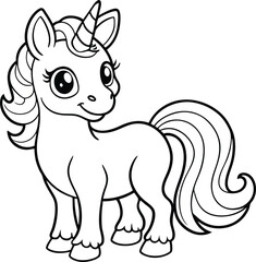 Cute Cartoon Unicorns isolated on white background. Cute unicorn line and color. Vector illustration for coloring books