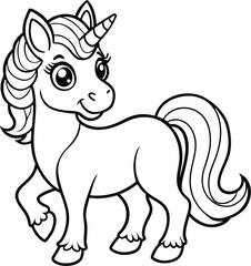 Cute Cartoon Unicorns isolated on white background. Cute unicorn line and color. Vector illustration for coloring books
