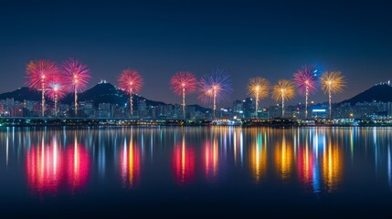 A vibrant fireworks display celebrating the New Year 2025. Highlighting excitement and festive energy. Ideal for events celebrating the New Year.