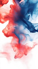 Abstract red and blue brush strokes on a white background, with a sense of smoke and fluidity