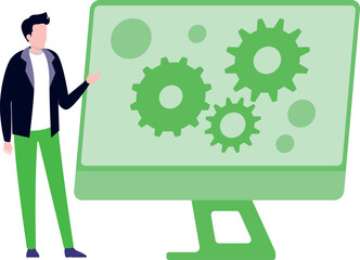 Boy looking at monitor settings.