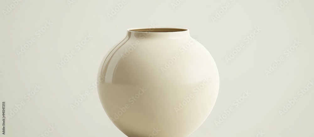 Poster 3d rendering of a close up shot of an empty modern ceramic vase the beige round vase is isolated on 