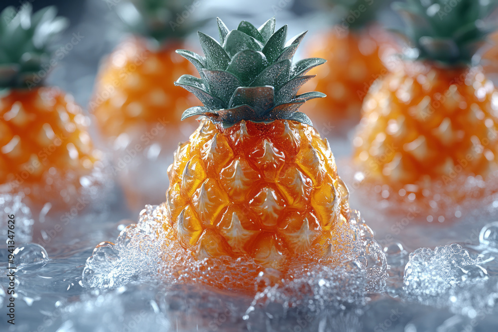 Poster a set of ice cubes shaped like tiny pineapples, perfect for adding a tropical twist to summer bevera