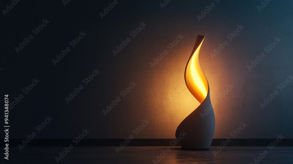 Poster 3d rendering of a glowing art design lamp in a dark room