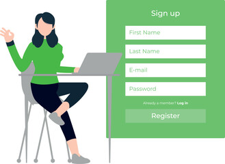 Girl is registering an account.