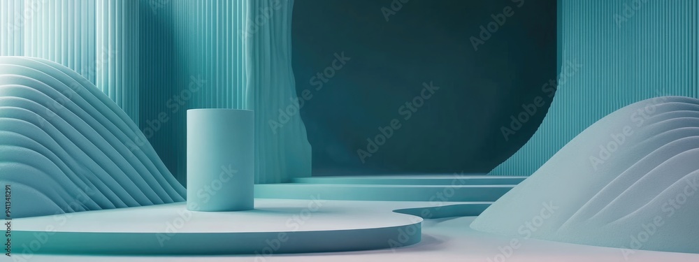 Poster 3d rendering of a minimal scene featuring a podium with an abstract background