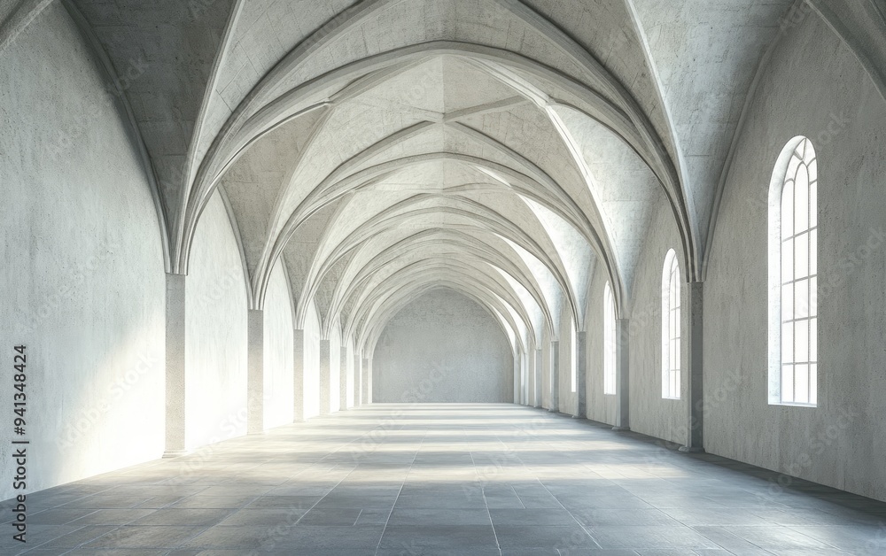 Poster 3d rendering of gothic vaults in a historic architecture setting