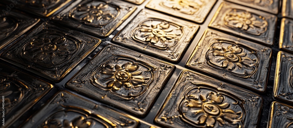 Poster 3d rendering of intricately designed glazed tiles