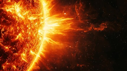 Close-up of the sun showcasing solar flares and coronal mass ejections in space.
