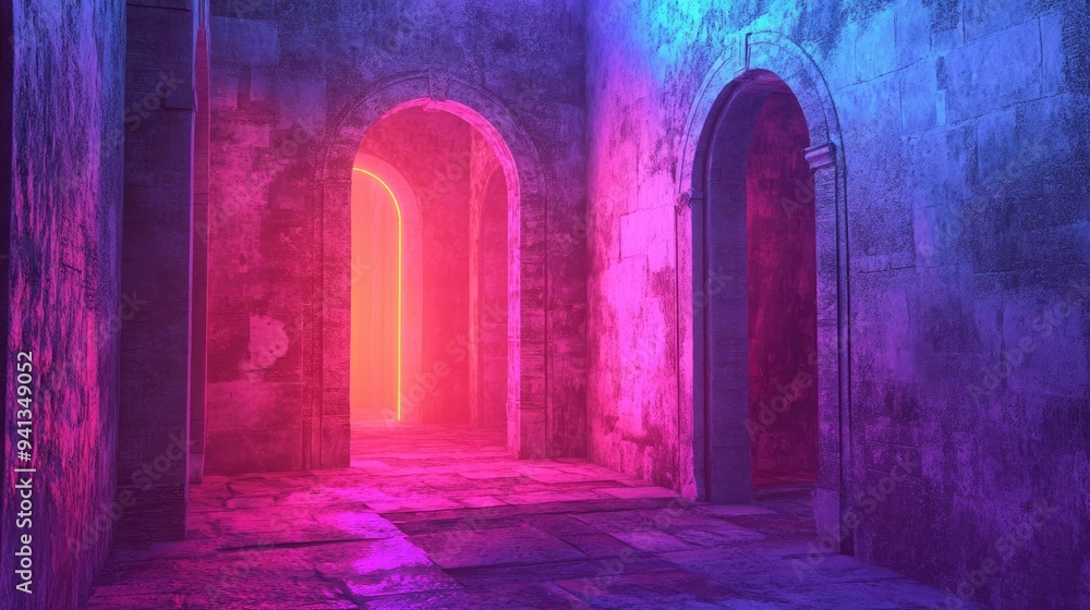Poster 3d rendering of a close up view of ancient doors