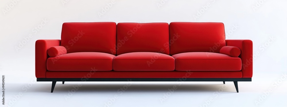Poster 3d rendering of a red sofa isolated on a white background