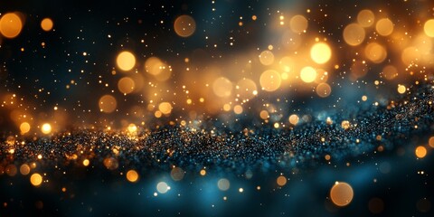 Obraz premium Festive Cyan, Green, and Gold Abstract Bokeh Background: Sparkling Celebration Texture for Holiday Marketing, New Year 2025, National Day, Christmas, and Seasonal Promotions. Elegant Minimalist Design