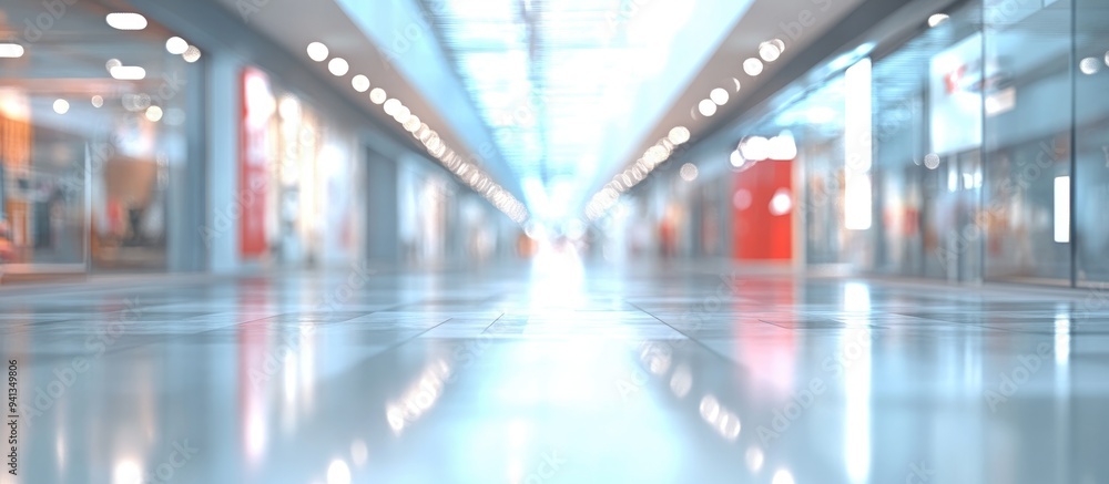 Poster 3d rendering of an abstract shopping mall background with shallow depth of field