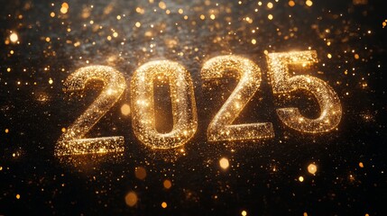 New Year background with gold numerals 2025 and fireworks