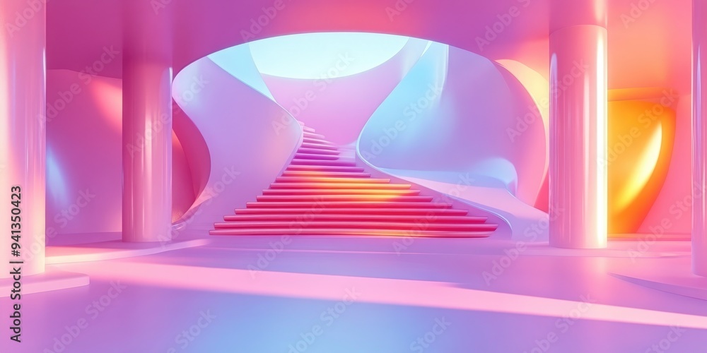 Poster Abstract modern architecture backdrop featuring an empty open space interior 3D rendering