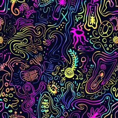 Black Funky, colorful Hispanic textile design against a black screen, creating an engaging visual for mental health.