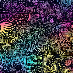 Black Funky, colorful Hispanic textile design against a black screen, creating an engaging visual for mental health.