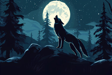 Fototapeta premium wolves howl in the night