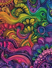 Black Funky, colorful Hispanic textile design against a black screen, creating an engaging visual for mental health.