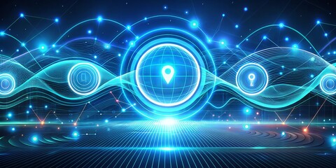Obraz premium Vibrant futuristic minimalist interface screenshot with subtle neon glow, soft blue tones, and abstract digital waves, conveying seamless connectivity and effortless communication.