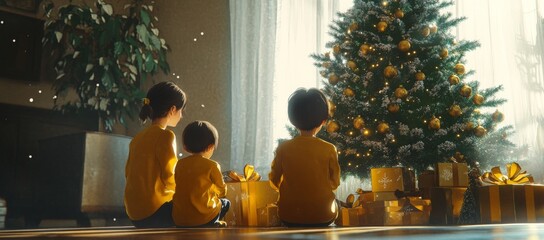 In this picture book, you will find a heartwarming holiday theme: A festively adorned Christmas tree in anime style, a family exchanging gifts for Christmas, and a safe and prosperous New Year 2025.